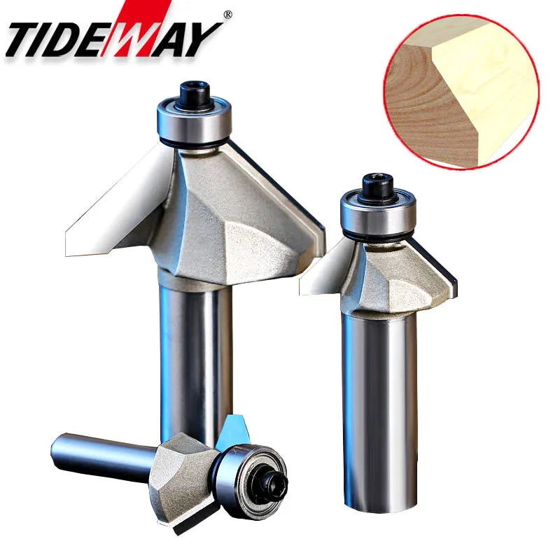 Tideway 45 Deg Bevel Edge Forming Chamfer Router Bits with Bearing Chamfering CNC Wood Cutting Tools Woodworking Milling Cutter