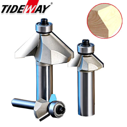 Tideway 45 Deg Bevel Edge Forming Chamfer Router Bits with Bearing Chamfering CNC Wood Cutting Tools Woodworking Milling Cutter