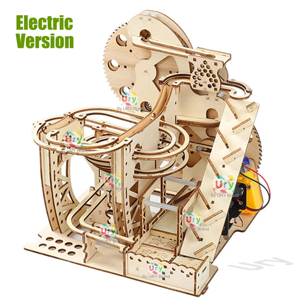 Ury 3D Wooden Puzzle Marble Run Set Track Device Mechanical Manual Model Science High Difficulty Maze Ball Assembly Toy