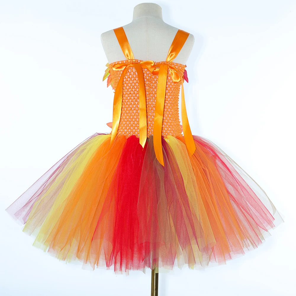 Kids Fairy Costume for Girls Maple Leaves Fall Autumn Woodland Fairy Tutu Dress Girl Halloween Thanksgiving Tulle Princess Dress