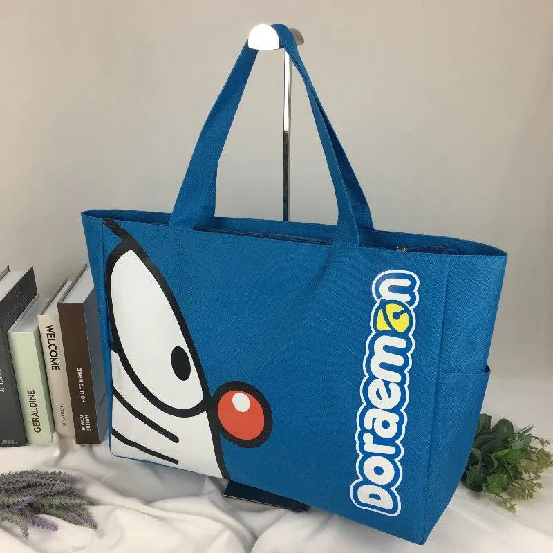 Kawaii Doraemon Tote Bag Large Capacity Travel Storage Bags Anime Cartoon Handbag Student Daily Shoulder Bag for Shopping School