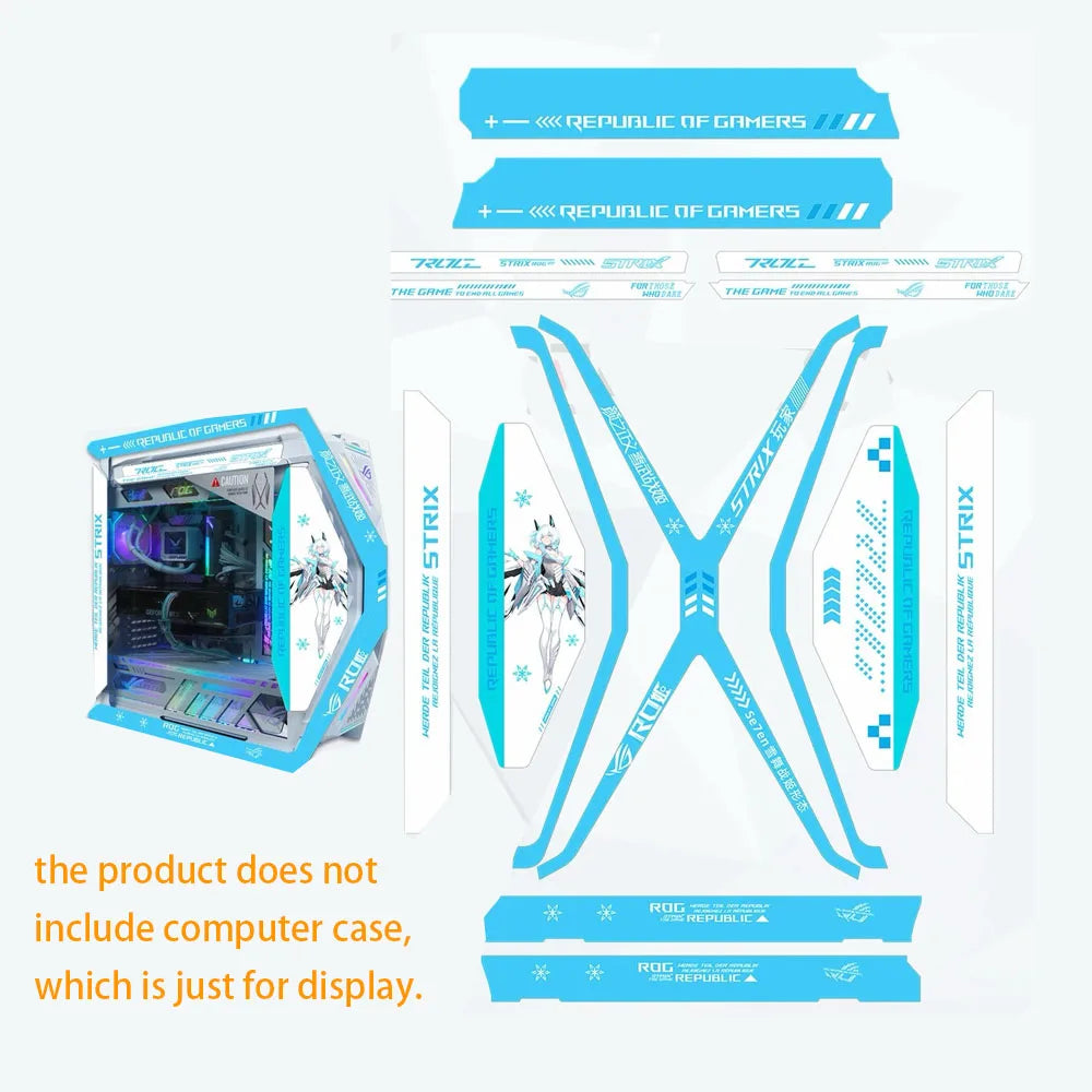 15pcs DIY Stickers For ASUS HYPERION GR701 Case,MOD ROG Anime Gaming Cabinet Decorative Suede Stickers Cover