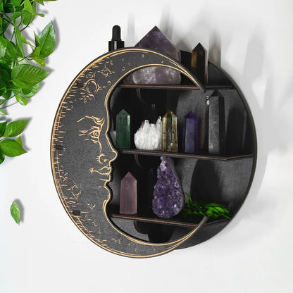 1PC,Ramadan (رمضان) simple wooden circular moon decorative nail wall display rack, DIY assembled Floating Shelf/Shelves