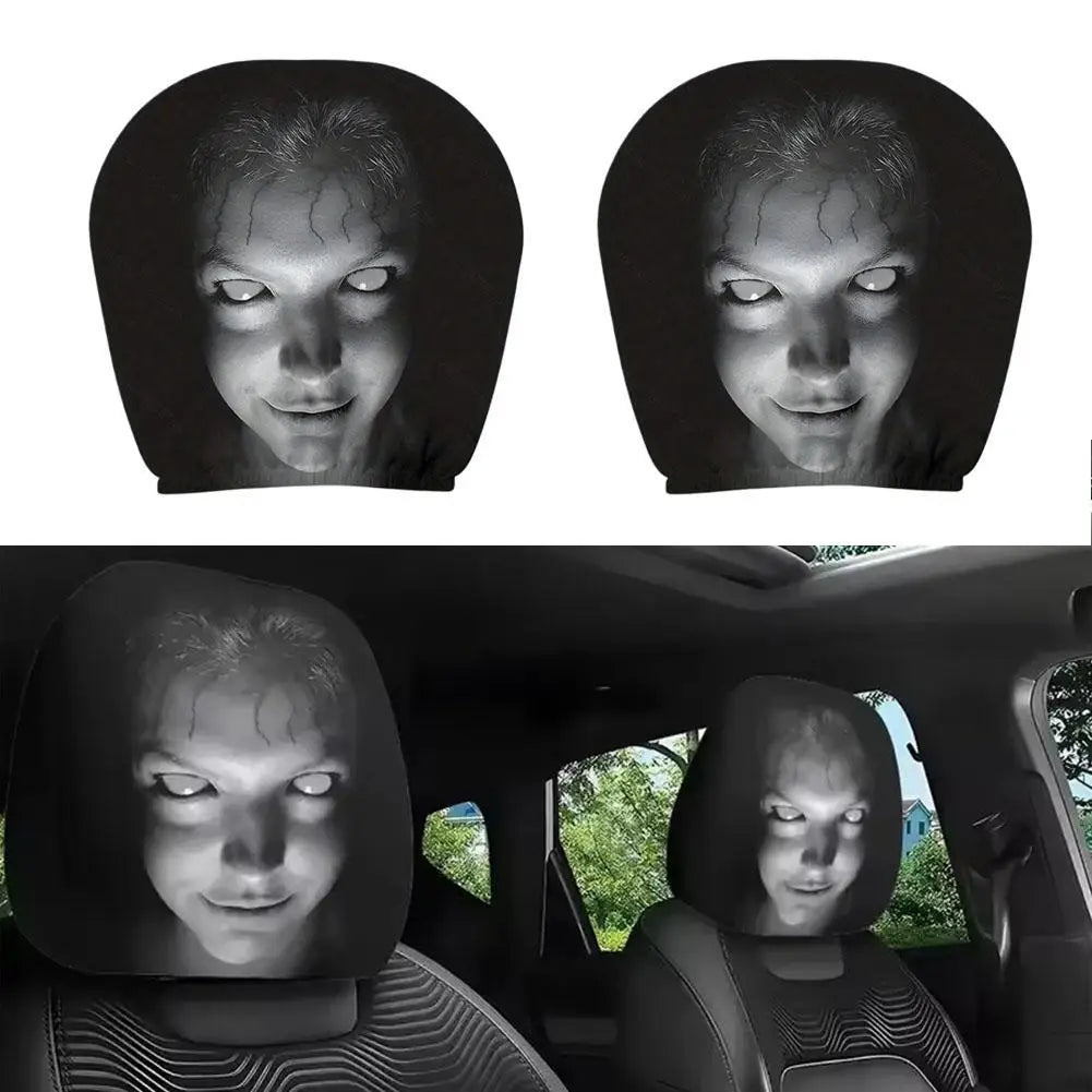 2Pcs Horror Face Design Car Headrest Covers Breathable Elastic Car Headrest Cover Universal Car Seat Cover for Sedan, Truck, SUV