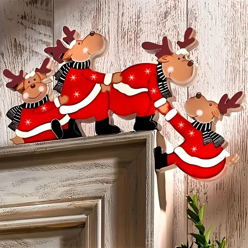 Christmas Door Frame Decoration Santa Claus Wooden Christmas Decorations Happy New Year 2027 Door Frame Trim Wood Xmas Decor
