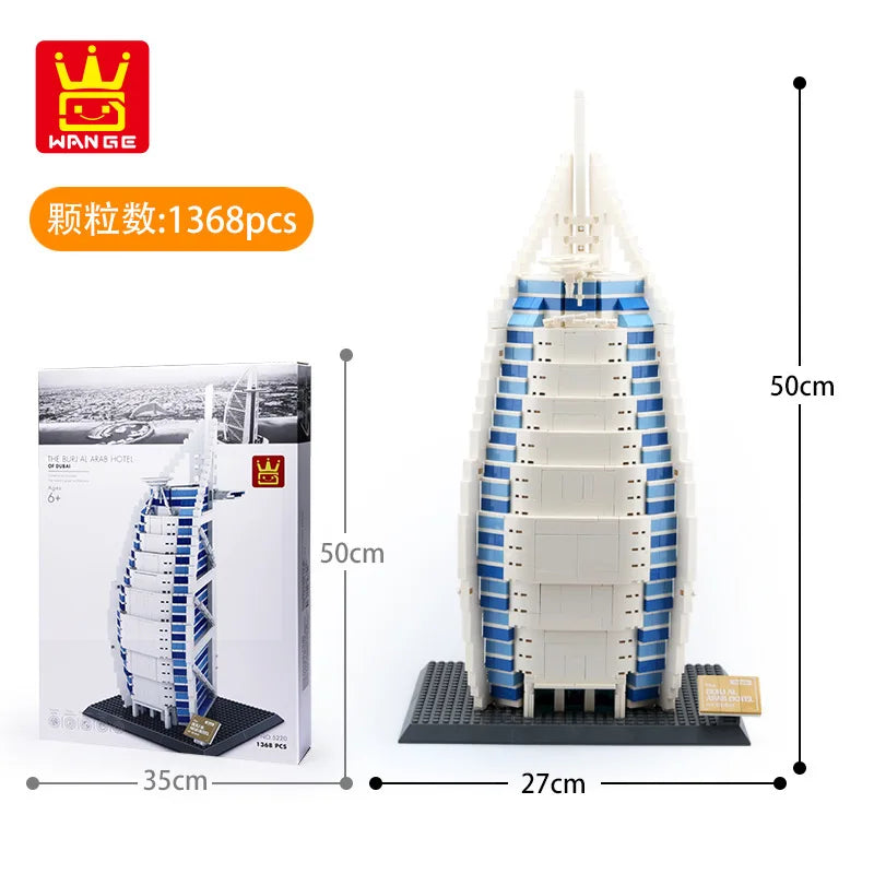 WANGE City Architecture Sydney Opera Santorini Building Blocks Chamartin Stadium Mosque Assembled Model Collection Toys For Gift