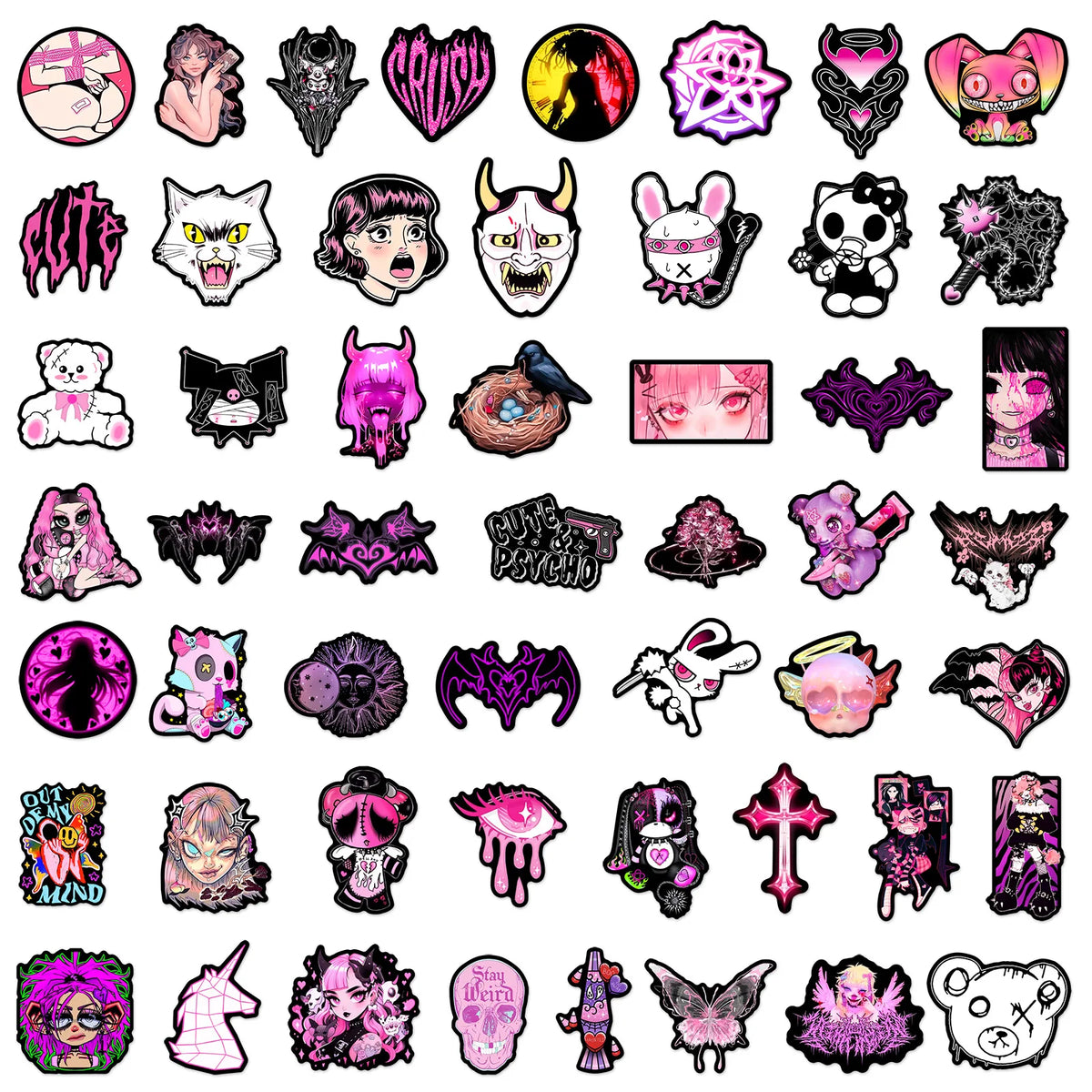 10/25/50pcs Pink Gothic Graffiti Stickers for DIY Scrapbooking Phone Laptop Suitcase Skateboard Motorcycle Helmet