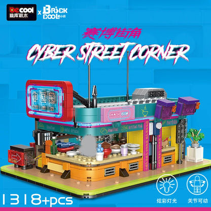DECOOL Cyberpunk Street View Building Blocks Coffee Shop Sushi Restaurant With Led Strip Bricks Toys For Boys Birthday Gifts