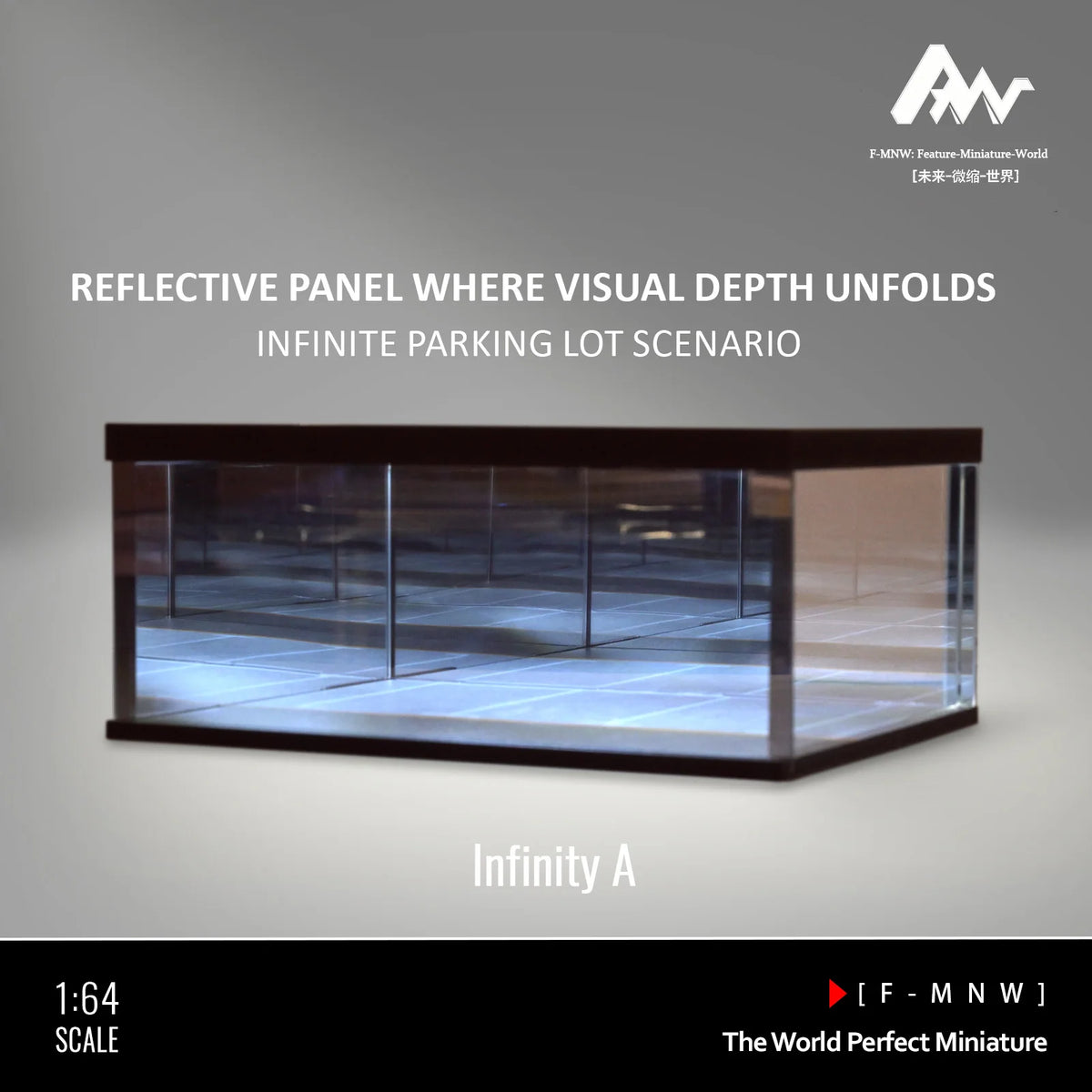 Diorama 1: 64 Mirrored Garage Model 1/64 Die-cast Car Display Case, Abyss Effect Car Parking Lot Model, Car Model Storage Box