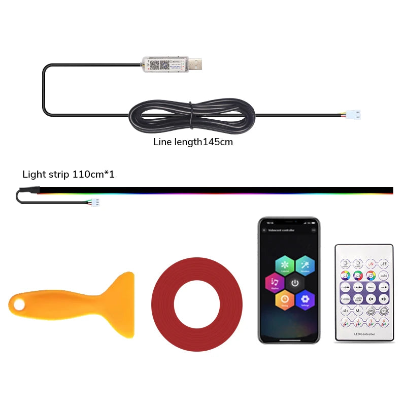 RGB USB Car Interior Decorative Lamps Strips Atmosphere Lamp Skylight Ambient Light App Remote Control Atmosphere Lamp Universal