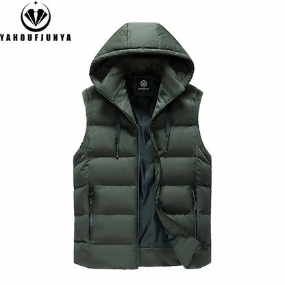Men Autumn Sleeveless Outdoors Casual Solid Warm Vest Men Winter Detachable Hooded Fleece Pocket Zipper Fashion Vest Male Coat