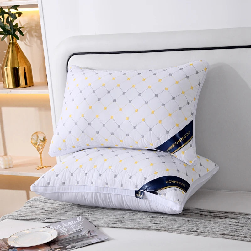 Quilted Down Pillow Soft White Single Pillow with Geometric Pattern Hotel-Quality Bed Pillow