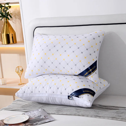 Quilted Down Pillow Soft White Single Pillow with Geometric Pattern Hotel-Quality Bed Pillow
