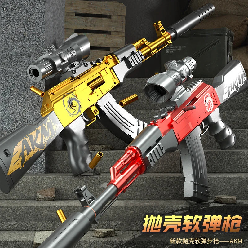 Ak47 Assault Rifle Manual Repeating Shell Ejection Soft Bullet Toy Gun Children Boy Simulation Toy Gun Akm Perfect Gift