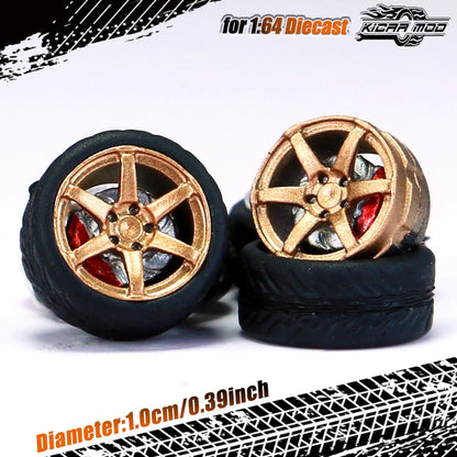 Kicarmod 1/64 Model Car ABS Wheels with Rubber Tire Brake Disc Refitting Parts Diameter 10mm For Model Car Tomica