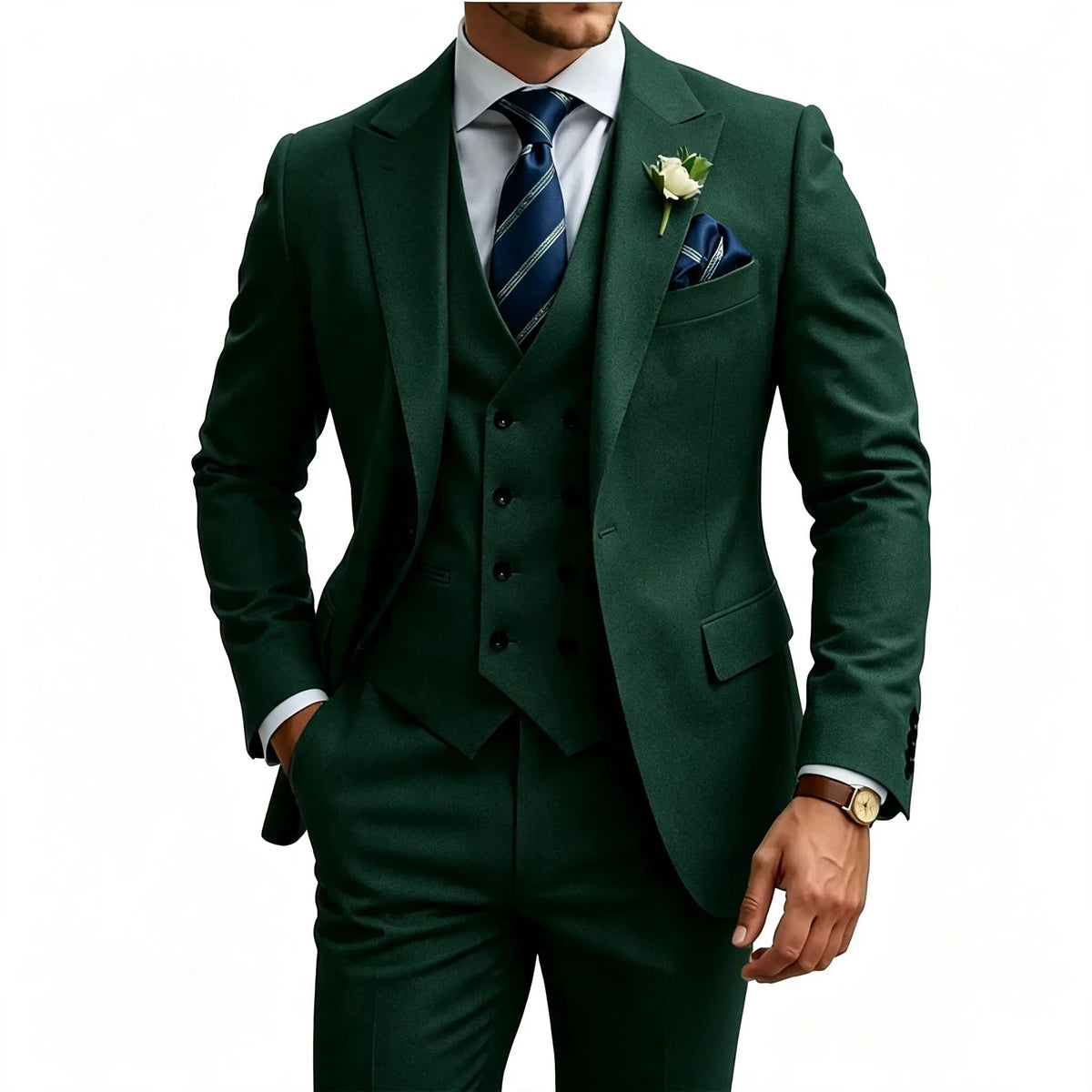 Slim Fit 3 Piece Men Suit Set, Formal Tuxedo Blazer Waistcoat Trousers for Wedding Prom Business Dinner Party