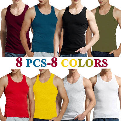 Tank Tops Men New 100% Cotton Solid Vest Mens Slim Casual Breathable Sleeveless Tops Gym Running Undershirt Male Gift Hot Sale