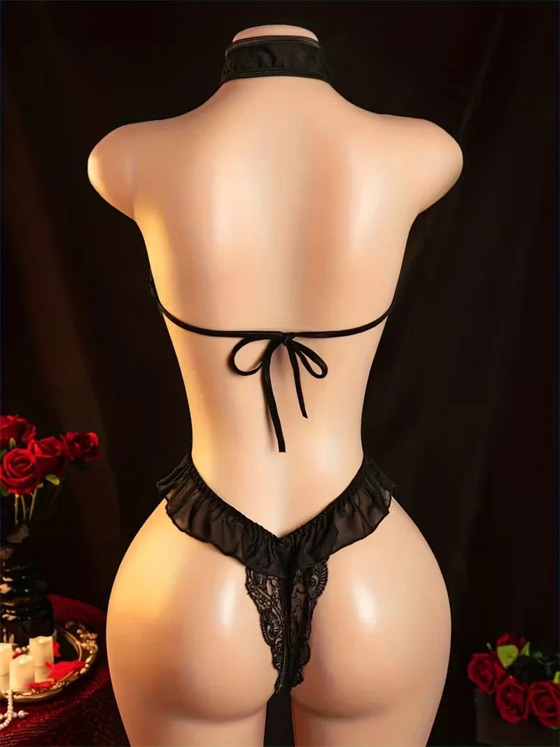 Plus Size S M L XL 2XL 3XL Lace Underwear Erotic Open Bra With 1 Pair Sex Milk Patch Women Bodysuit Deep V Sexy Lingerie