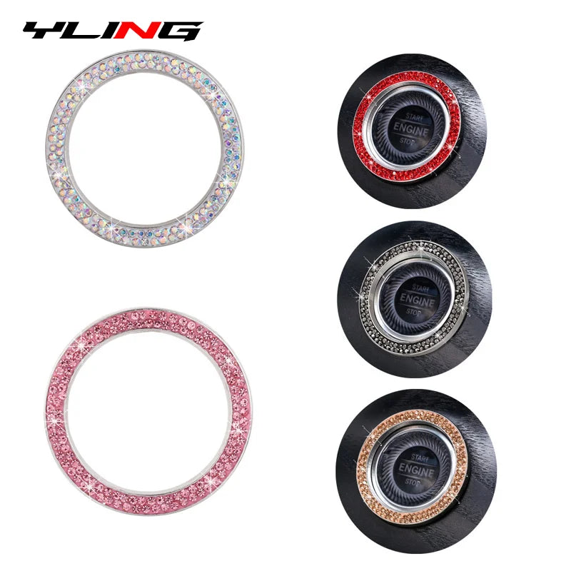 Decoration Ring Diamond Rhinestone Car Decor One Click Start Button Engine Start Stop Switch Button Cover