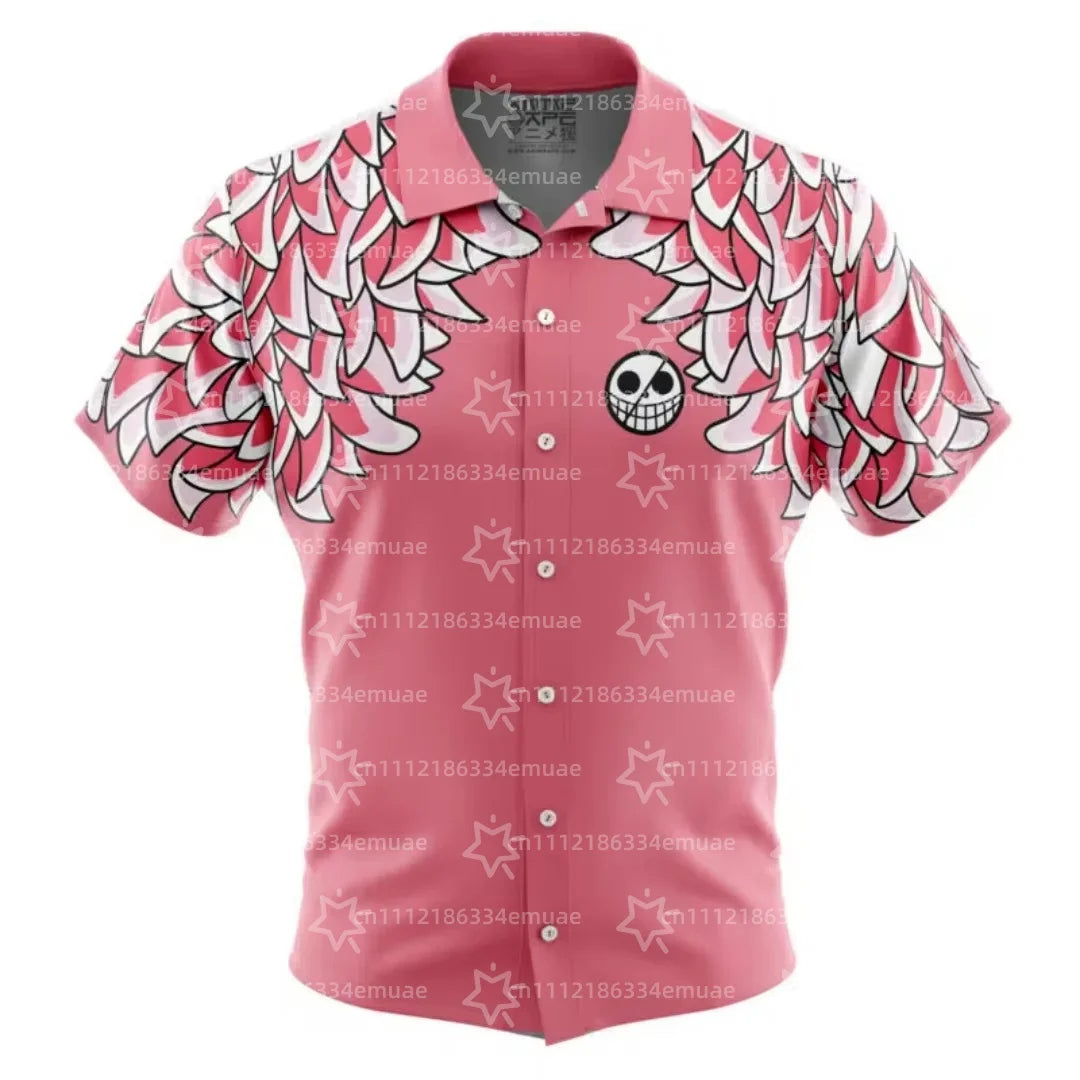 2026 Doflamingo Pattern One Piece Button Up Hawaiian Shirt Sports Dry Quickly Men's Shirt Children's Clothing Tee Top Y2k Woman