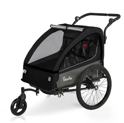 BT920 Child Bike Trailer Double Seat Max 88lbs Foldable Compact Storage Jogging Stroller Mode With Handbrake