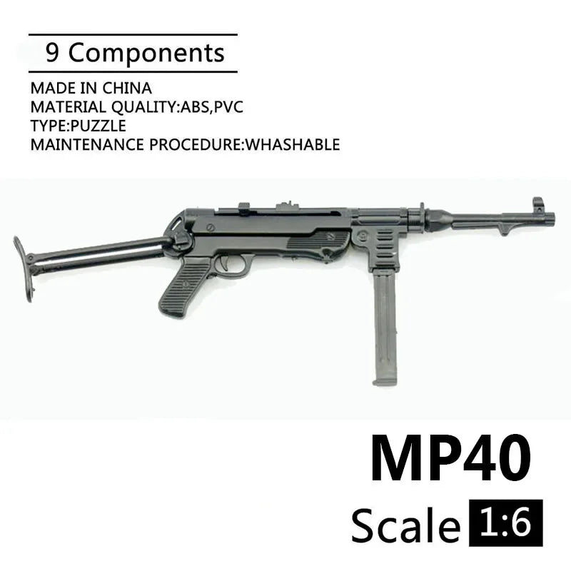 1/6 MP40 Submachine Gun Plastic Assemble WWII Puzzle Model For 12" Soldiers Military Weapons Building Blocks