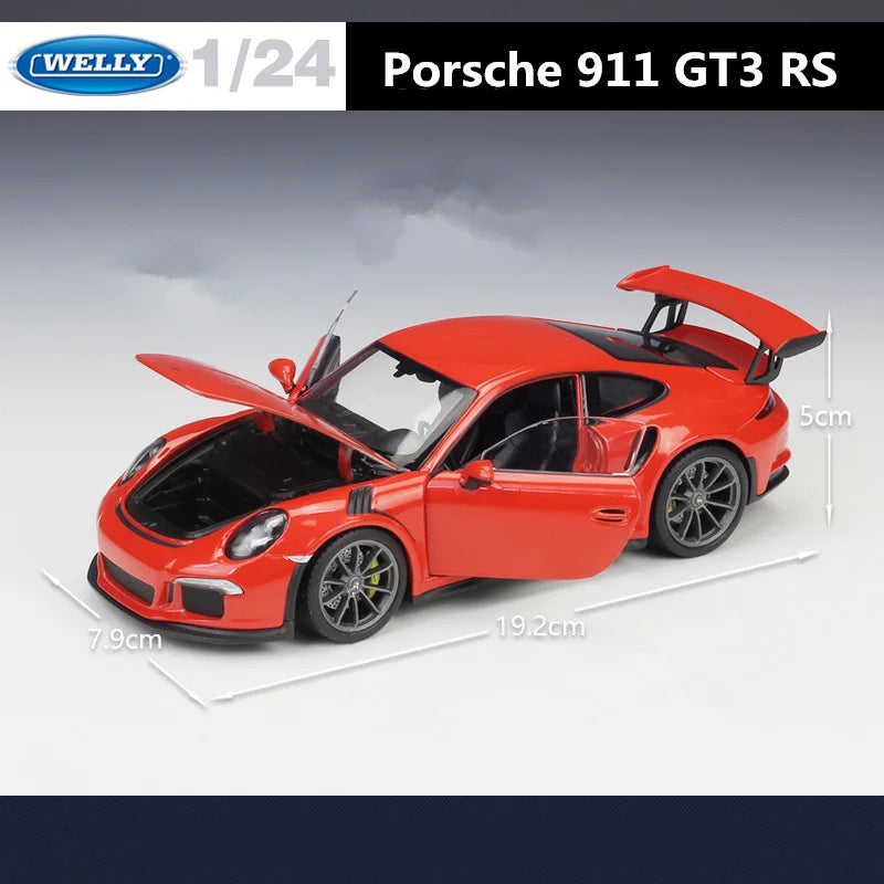 WELLY 1:24 Porsche 911 GT3 RS Alloy Sports Car Model Diecast Metal Racing Car Vehicles Model Simulation Collection Kids Toy Gift