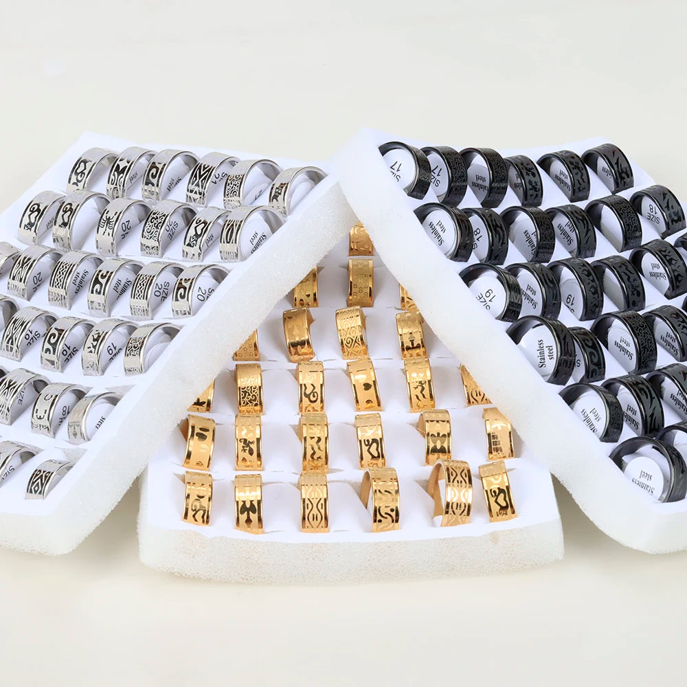 24 Pcs/Lot Top Quality 8mm Engraving Stainless Steel Rings Men Party Gifts Waterproof  Jewelry Size 17-21