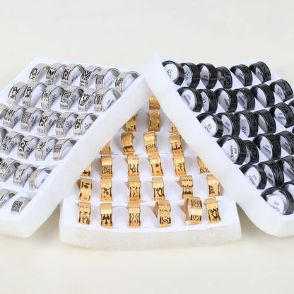 24 Pcs/Lot Top Quality 8mm Engraving Stainless Steel Rings Men Party Gifts Waterproof  Jewelry Size 17-21