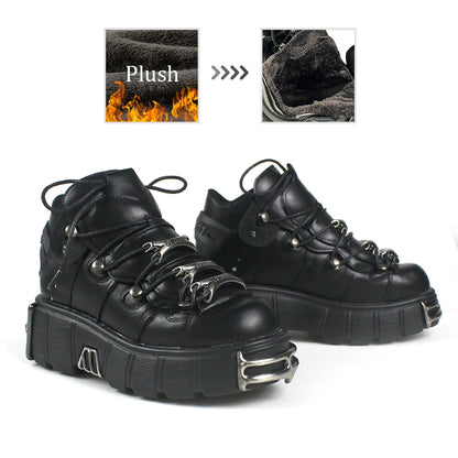 2026 New Brand Punk Style Women Shoes Lace-up heel height 6CM Platform Shoes Woman Rock Boots Metal Decor Woman Sneakers