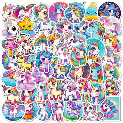 50Pcs Cute Rainbow Unicorn Stickers for Kids Waterproof Vinyl Stickers for Birthday Party Favors Cartoon Decals for Girls Gift