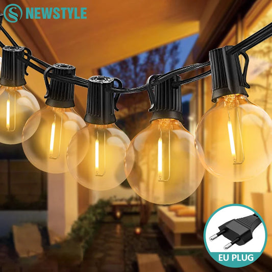 7.6-30 Meter G40 Garland String Lights LED Waterproof and Shatterproof Globe Bulb Outdoor Patio String Lights for Christmas Deco
