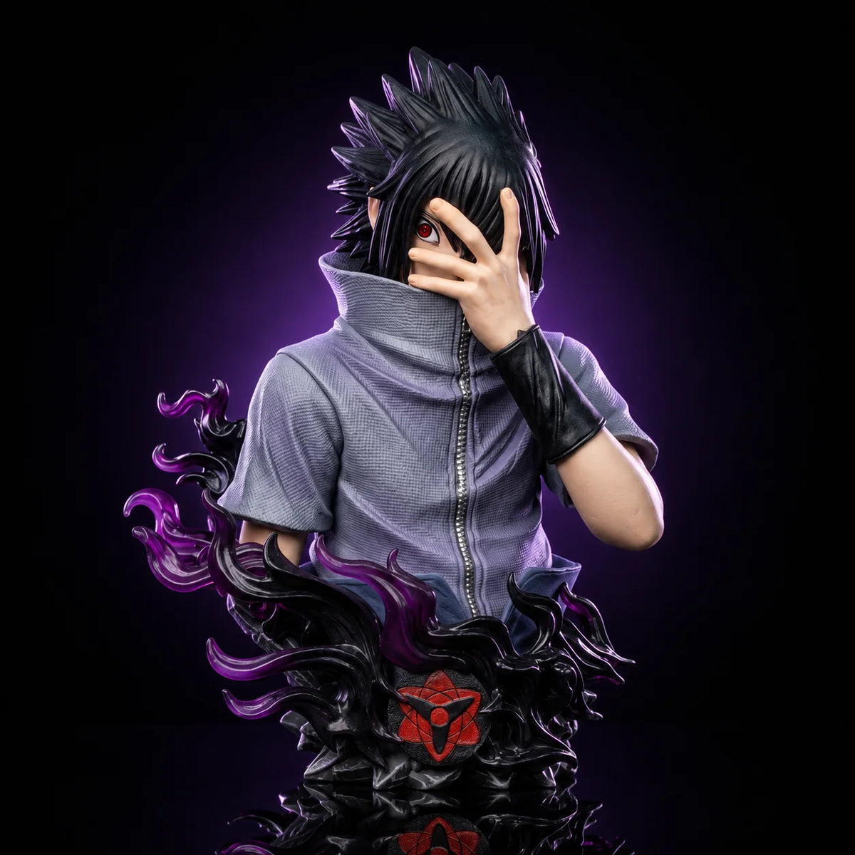 14cm Anime Naruto Uchiha Sasuke Bust Figure Mangekyou Sharingan Curse Mark Purple Flame Effect Statue High Detail PVC Figurine H