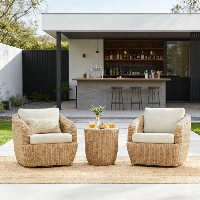 #Outdoor Wicker Furniture Set Dark Gray PE Rattan Cushions Hanging Egg Chair Round Side Table Weather Resistant Poolside Patio