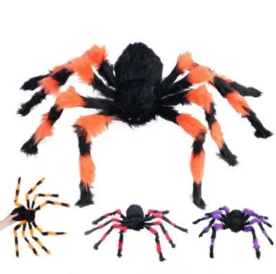 75/150/200cm Halloween Plush Simulation Spider Colorful Black Ghost House Bar Scary Big Spider Outdoor Decor Props Spider Web