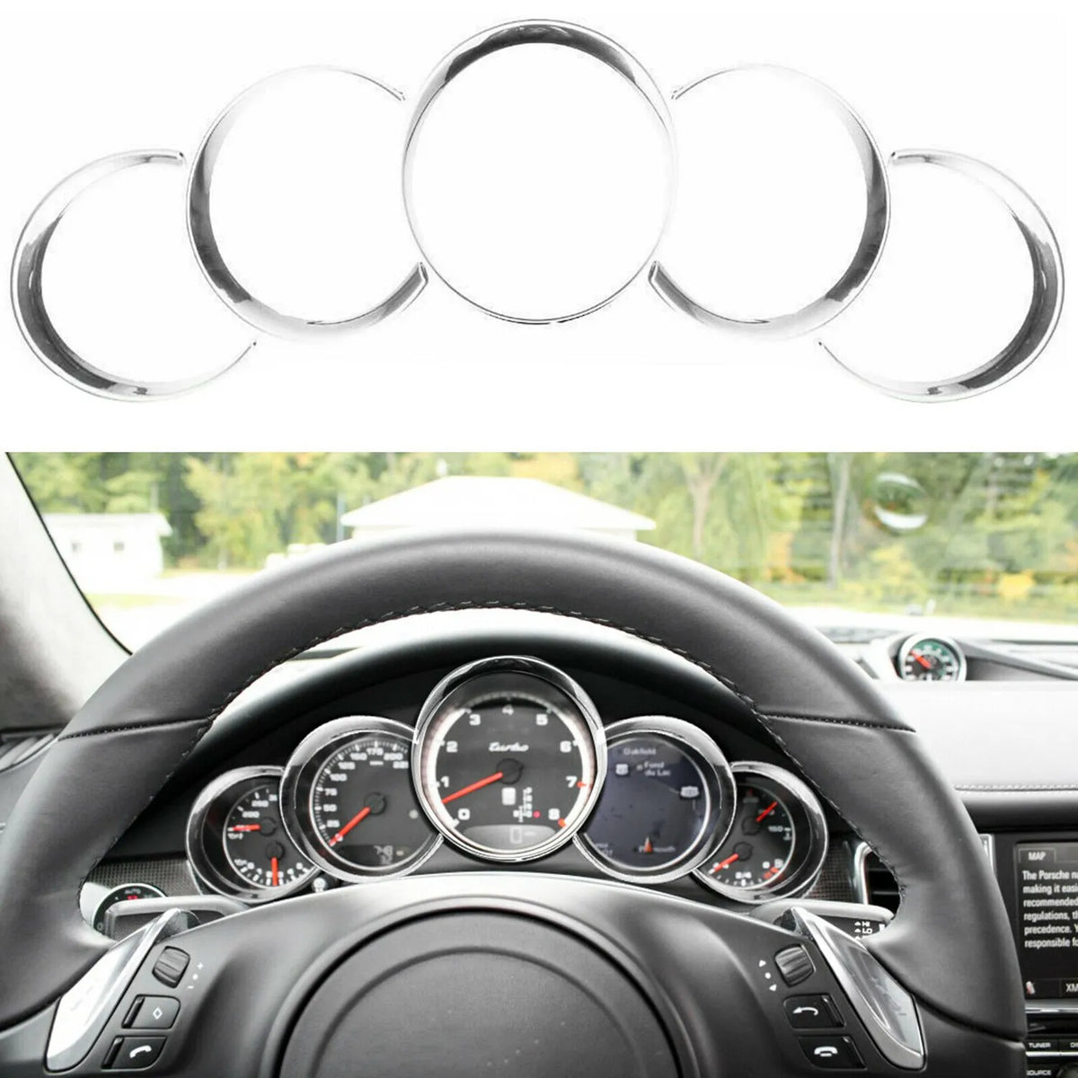 AC34-For-Porsche Cayenne 958 2011-2018 Silver Car Dashboard Meter Ring Covers Trim Interior Decoration