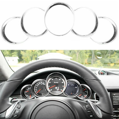 AC34-For-Porsche Cayenne 958 2011-2018 Silver Car Dashboard Meter Ring Covers Trim Interior Decoration