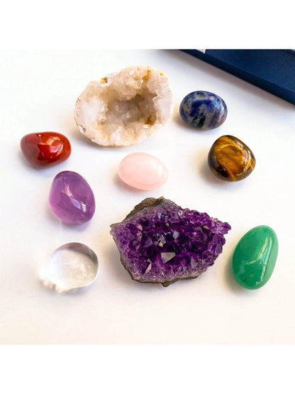 1box Natural Crystal Chakra Set - Amethyst Cluster Agate Cave Selenite Gift Set - Crystal Furniture Decoration Christmas Thanksg
