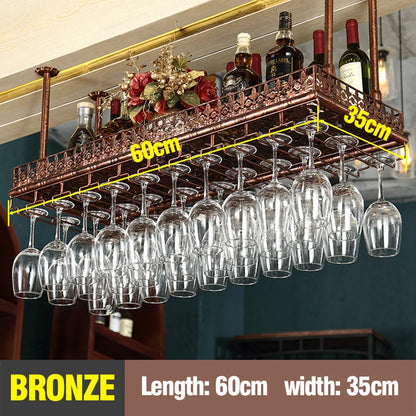 Metal Stemware Wine Glass Rack Hanging Ceiling Cup Holder Organizer Storage Rack For Home Bar Restaurant Wine Display Stand