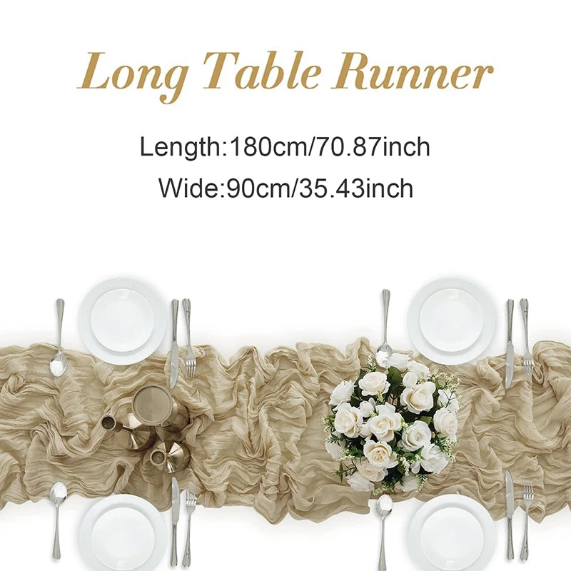 90*180cm Cheesecloth Bohemian Polyester Table Runners, Pleated Atmospheric Table Runner, Home Dining Table Room Wedding Decor