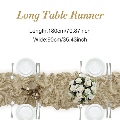 90*180cm Cheesecloth Bohemian Polyester Table Runners, Pleated Atmospheric Table Runner, Home Dining Table Room Wedding Decor