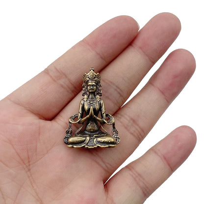 1pc Retro Brass Meditate Zen Buddhism Household Buddha ornament Living Room Handmade Decoration Copper Statue Tea House Ornament