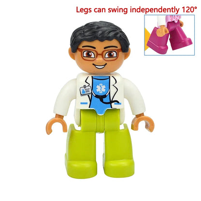 Figures Dolls Big Size Building Blocks Family Action Workers Doctor Police Farmer Compatible Large Bricks Duploes Kid Toys
