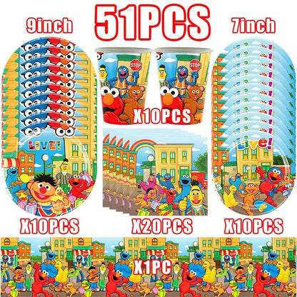 Birthday Party Decoration Set Supplies Cartoon Sesame Streets Birthday Party Supplies Tableware Balloon Cake Topper Banner Plate