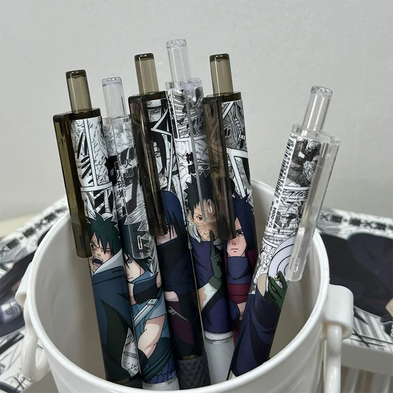 6pcs Anime Naruto Action Figure Manga Gel Pen Set Cartoon Uchiba Clan Sasuke Figures Printing Writing Ballpoint Pen Toys Gifts