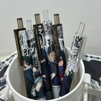 6pcs Anime Naruto Action Figure Manga Gel Pen Set Cartoon Uchiba Clan Sasuke Figures Printing Writing Ballpoint Pen Toys Gifts
