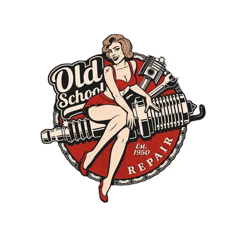Classic Spark Plug Pin Up Girl Cartoon Decal Self-adhesive Hot Rod Car ...