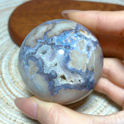 Natural Crystal Blue Flowe Agate Sphere Druzy Geode Painting Gemstones Mineral Energy Home Decorations Room Decor Gift