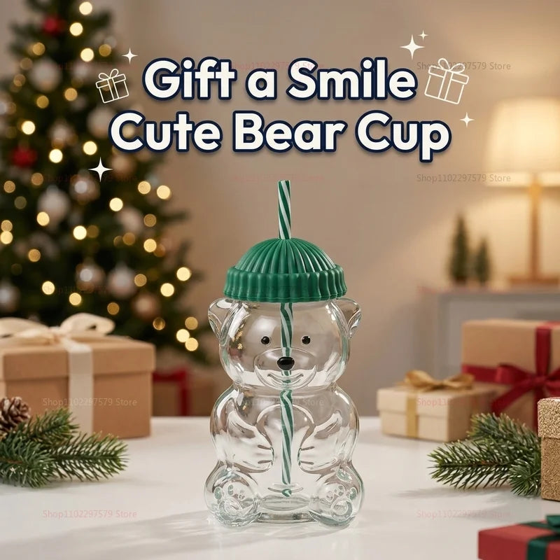 New Edition Little Bear Cold Drink Cup Cartoon Anime Glass Cup Portable Creative Design Cup Coffee Cup Bear Cup