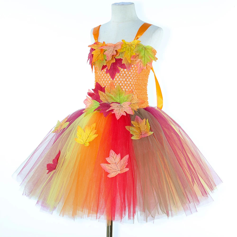 Kids Fairy Costume for Girls Maple Leaves Fall Autumn Woodland Fairy Tutu Dress Girl Halloween Thanksgiving Tulle Princess Dress
